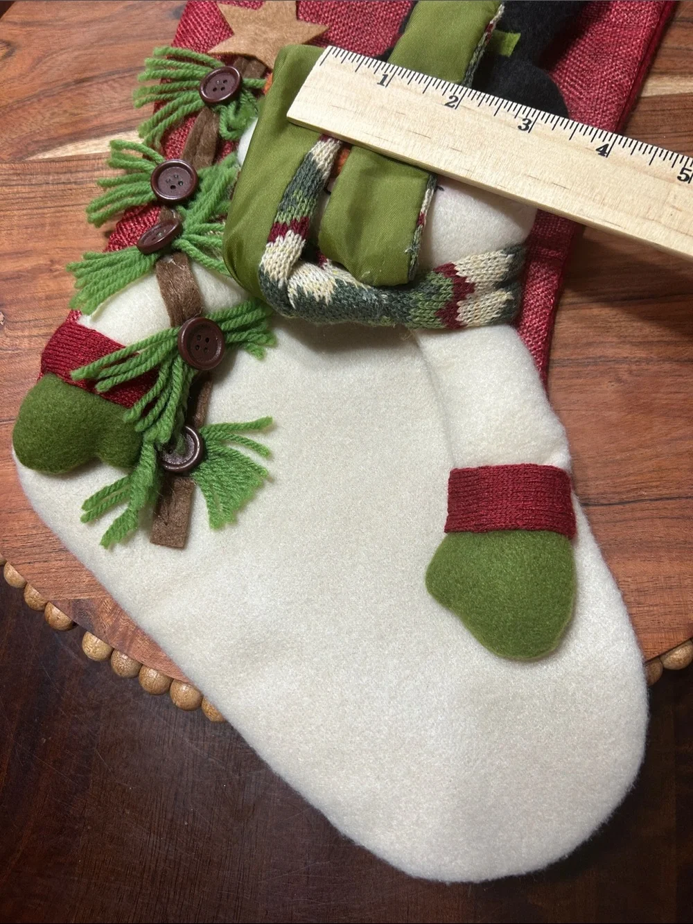 Whimsical 3D Burlap & Felt Snowman Wearing a Scarf Hangable Christmas Stocking